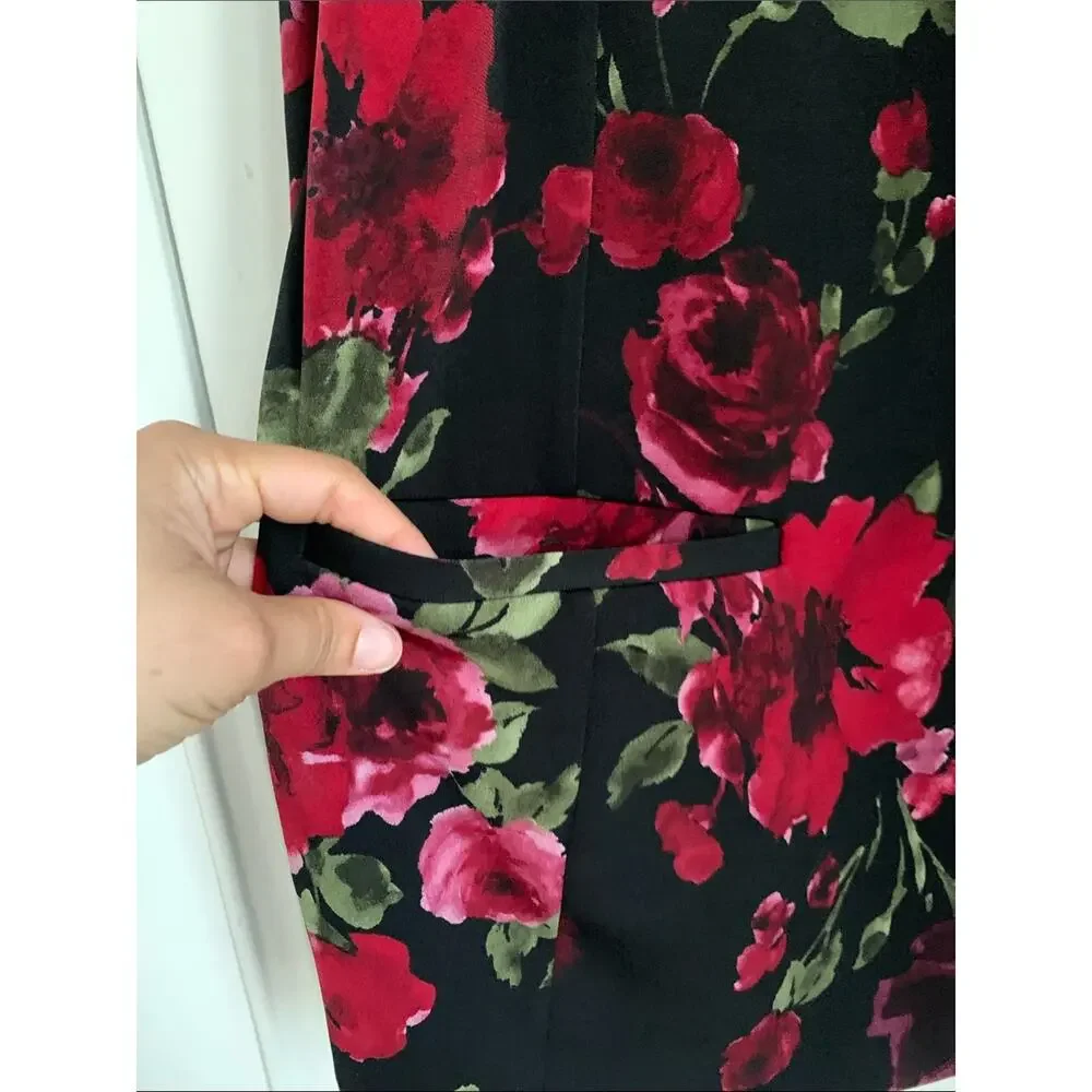 Susan Graver Floral Single-Button Blazer - Black with Red Rose Print - Picture 2 of 7